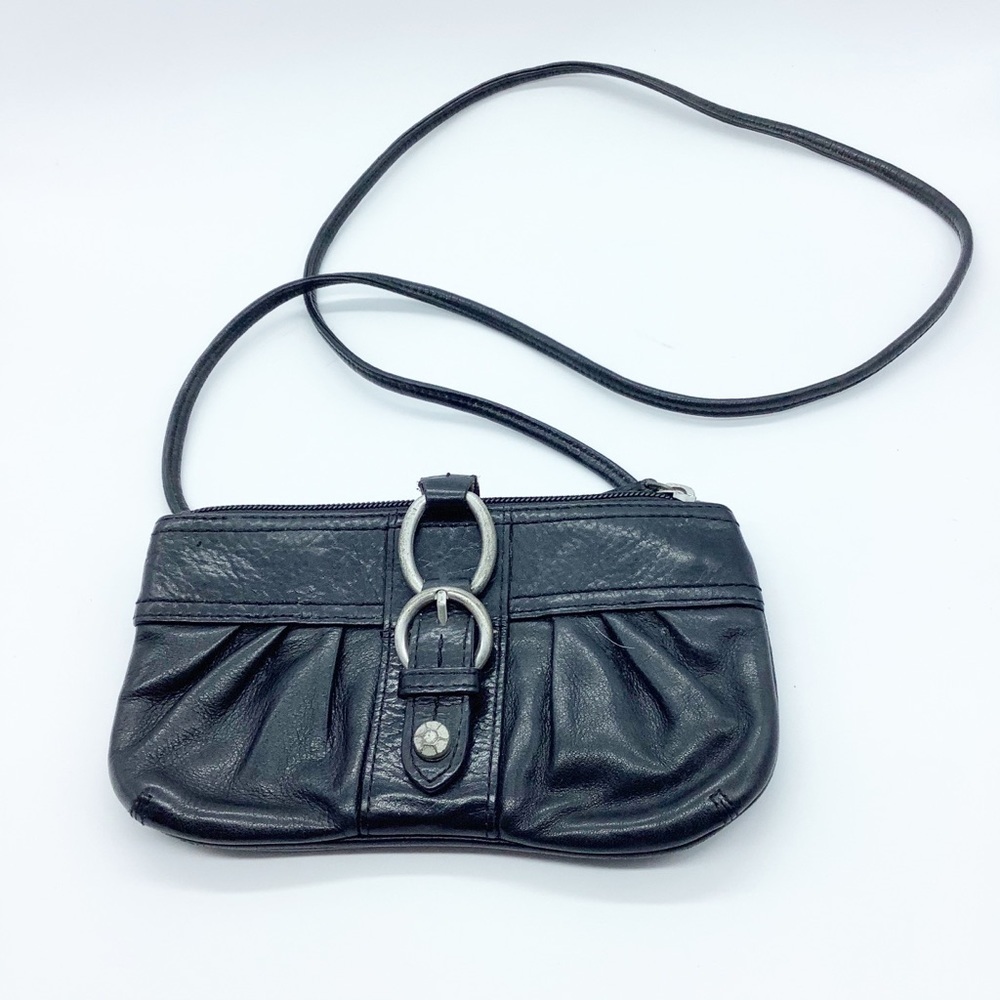 Vintage Sigrid Olsen Clutch Crossbody Strap Black Cow Pig Leather 8" x 4.5"